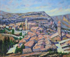 Vista de Alabarracin pintada al óleo