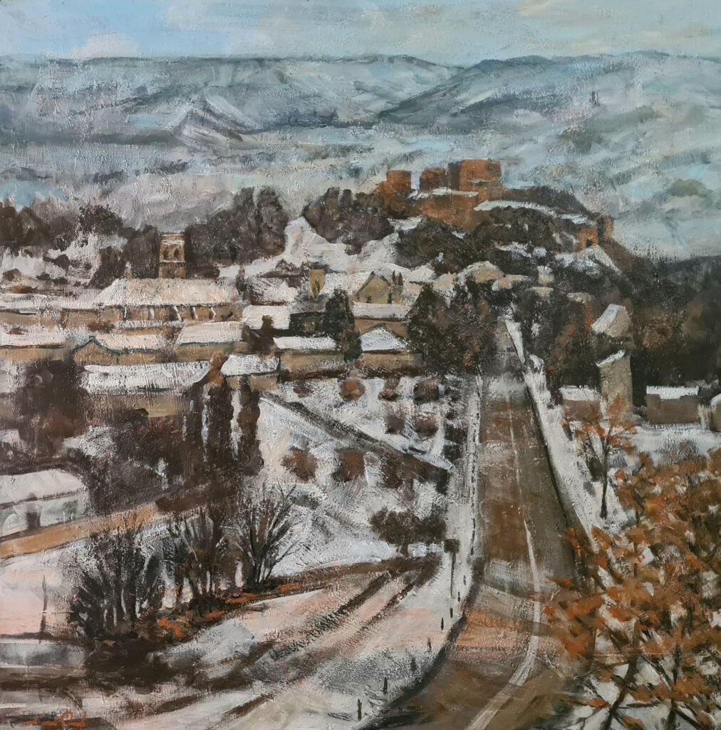 Vista de Ayora con nieve