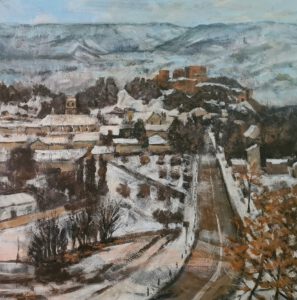 Vista de Ayora con nieve